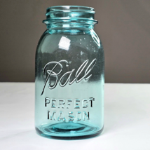 Antique 1922-33 Ball PERFECT MASON Quart Jar Regular Mouth Blue Glass De... - £19.81 GBP