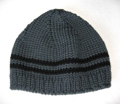 soft eco-frienldy dark gray merino wool mens beanie with black stripes, ... - £21.15 GBP+