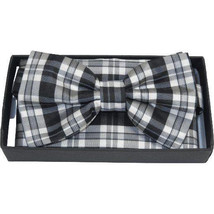 Men Bow Tie Hankie Set Formal Event For Tuxedo or Business Suit #BT6 Black Gray image 2