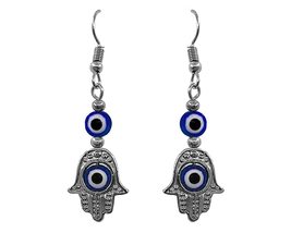 Double Evil Eye Bead Metal Hamsa Hand Charm Dangle Earrings - Nazar Fashion Jewe - £12.04 GBP