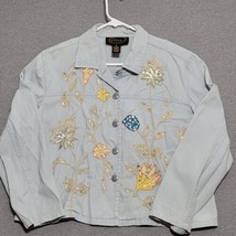 Alex Kim Women&#39;s Jacket Size 2X Blue Embroidered Button Up Light Casual - $29.87