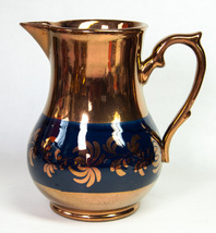 24 oz Copper Lusterware Milk Pitcher 6.5&quot; Tall Blue Band Made in England Jug - £14.95 GBP