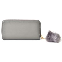 Gray Vegan Leather Zipper Wallet with Key Chain Pom Pom (7.5x1x4&quot;) New!!... - $15.26