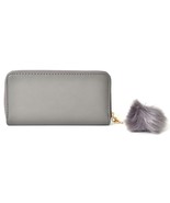 Gray Vegan Leather Zipper Wallet with Key Chain Pom Pom (7.5x1x4&quot;) New!!... - $143.52 MXN