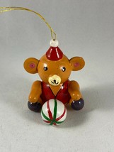 Vintage Wooden Christmas Ornament - Silly Monkey or Teddy Bear with Ball - $7.60