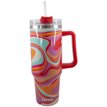 Multicolor Summer Groovy Swirls 40 Oz Insulated Stainless Steel Tumbler Handle - £30.06 GBP