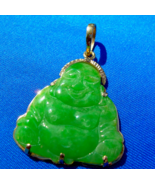 Earth mined Green Jade Laughing Budai Pu Tai Vintage Pendant 18k Gold go... - £1,702.07 GBP