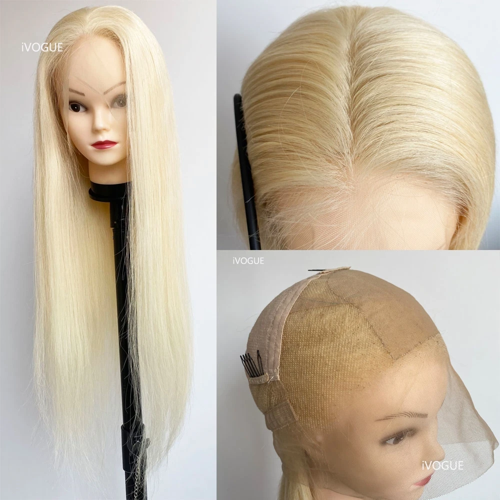 #613 Blonde Remy Human Hair Silk Top Full Lace Wigs Hand Tied Silk Base - £742.66 GBP