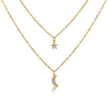 Cubic Zirconia &amp; 18K Gold-Plated Star Moon Layered Necklace - £10.41 GBP
