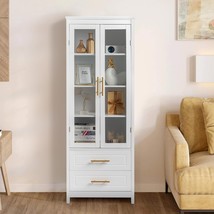 FCH MDF Spray Paint 2 Glass Doors 2 Pumping Bathroom Cabinet White - £260.32 GBP