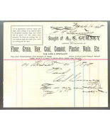 Gurney 1898 invoice waybill Wareham MA flour grain coal cement nails adv... - £11.00 GBP