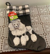 ASPCA Dog Stocking  White Poodle Furry Christmas Black Buffalo Plaid  Br... - £8.69 GBP