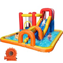 Inflatable Bounce House Water Park With Long Water Slide &amp; Large Splash Pool Fit - £552.75 GBP