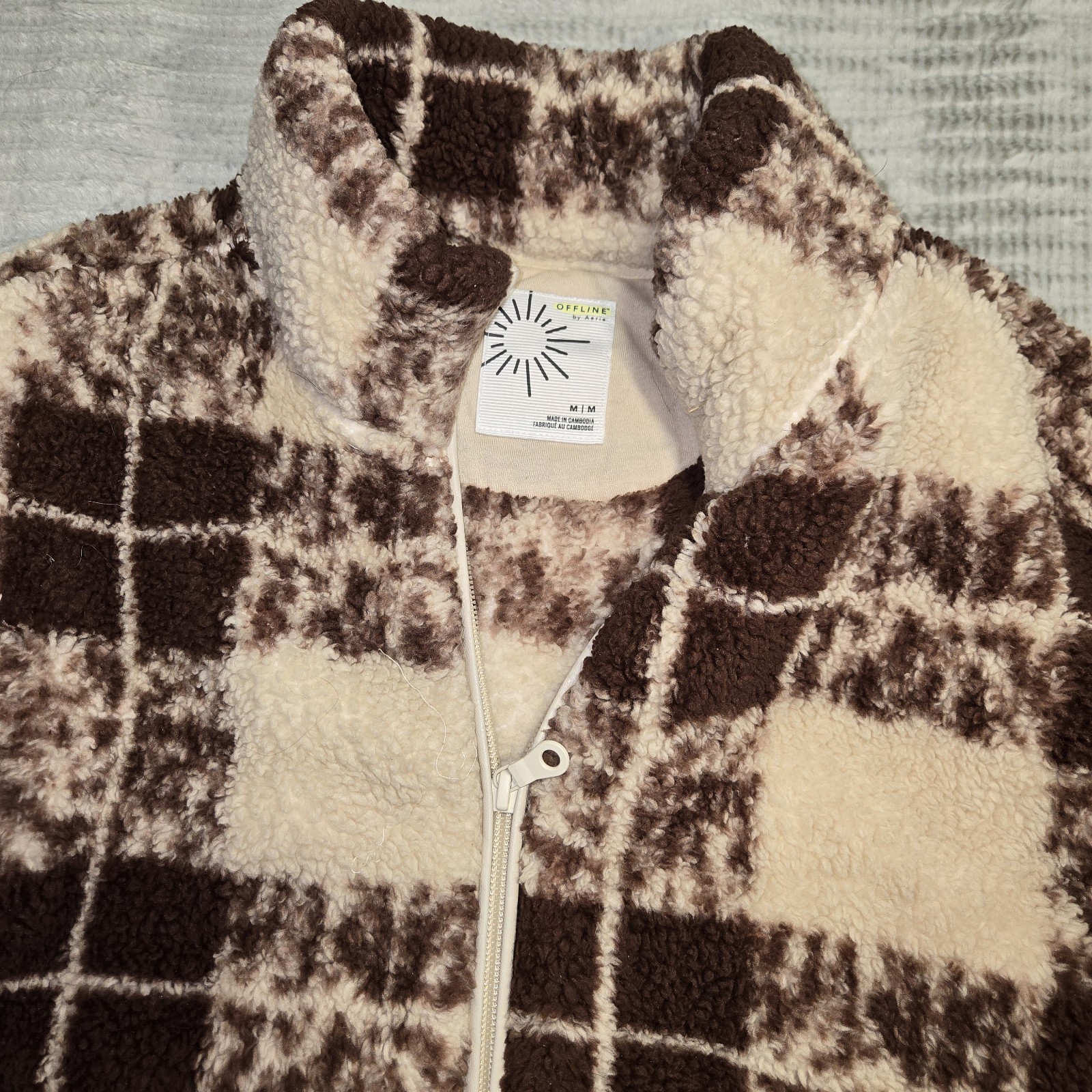 Offline by Aerie 1/2 Zip Sherpa Fluffy Fleece Pullover Women's Sz M Brown/Cream Item image 3