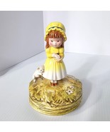 Musical Figurine Girl In Yellow With White Cat Schmid Welcher Vintage 70&#39;s - £16.04 GBP