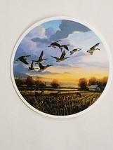 Round Sticker of Geese Flying Over Field with Deer Sticker Decal Embellishment - £1.76 GBP