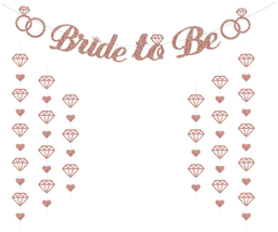 Glitter Rose Gold Bride to Be Banner For Bridal Shower Party Decorations Heart - £13.22 GBP