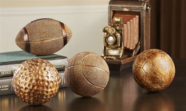 Sports Ball Figurines 4" High Set 4 Football Golf Basketball Soccer Poly Stone image 2