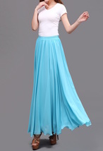 Aqua-blue Long Chiffon Skirt Outfit Women Custom Plus Size Chiffon Skirt image 3