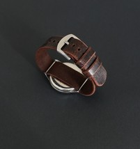 Dark Brown Distressed Leather Watch Strap - Soft Handmade Military Band ... - $35.00