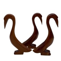 x3 Vintage Hand Carved Wooden Heron Crane Bird Figurines - $29.69