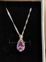 925 Sterling Silver Necklace Chain With Simulated Amethyst Pendant NEW - £17.12 GBP