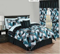 20-piece Bed Sets Lukas Abstract Teal Black Gray King Comforter Cotton/Polyester - £113.90 GBP