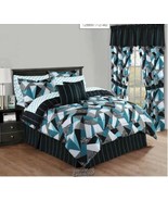 20-piece Bed Sets Lukas Abstract Teal Black Gray King Comforter Cotton/P... - £112.57 GBP