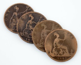 1885-1896 Großbritannien Penny Menge (4 Münzen) Km #755 , 790 - $34.29