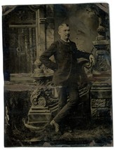 CIRCA 1860&#39;S 1/6 Plate TINTYPE Handsome Dashing Man with Mustache Posing in Suit - £14.57 GBP