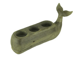 Scratch &amp; Dent Distressed Wood Finish Whale 3 Tealight Coastal Candle Holder - £23.36 GBP