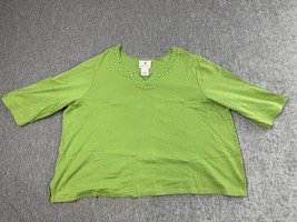 Quacker Factory Shirt Womens 3XL Green Beaded Embellished V Neck 3/4 Sleeve - $24.74
