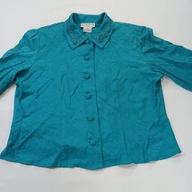 Karin Stevens Women's Turquoise Open Back Front Button Blazer Jacket Size 8 image 12