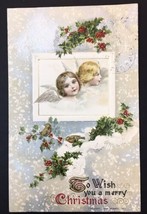 Antique To Wish You a Merry Christmas Card Posted 1910 Embossed Victorian Angels - £15.18 GBP