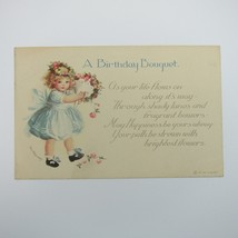 Postcard Birthday Greeting Antique 1921 Girl Crown Wreath Flowers Pink Roses - £7.98 GBP