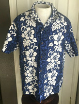 Hawaiian Shirt Co Blue/White Hibiscus Flower Floral Shirt Mens XL Made I... - £29.61 GBP