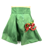 Vintage Apron Christmas Chenille Poinsettia Flower Stem Green Taffeta Half - €33,36 EUR