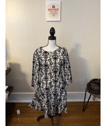 Anthropologie Skies Are Blue Flocked Damask Black &amp; Cream Dress Medium - €25,67 EUR