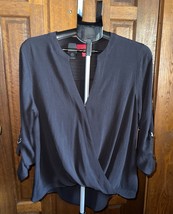 Jennifer Lopez Drape Front Popover Roll Sleeve Blouse Large Black Silver... - $35.00