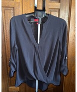 Jennifer Lopez Drape Front Popover Roll Sleeve Blouse Large Black Silver... - $35.00