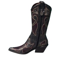 Donald Pliner Western Black Metallic Leather Intricate Stitch Boot New $... - $300.00