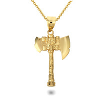 10K Solid Gold Viking Battle Axe Norse Pendant Necklace - Yellow, Rose, or White - £109.63 GBP+