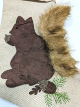 Squirrel Christmas Stocking Faux Fur  Felt Acorn Tree Embroidery Herringbone 18&quot; - £23.64 GBP