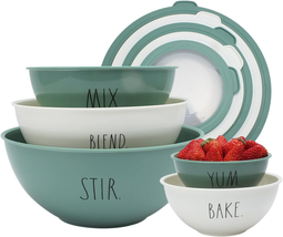 Rae Dunn Mixing Bowls with Lids - 10 Piece Plastic Nesting Bowls Set Includes 5  - £27.52 GBP