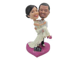 Custom Bobblehead Groom Carrying The Bride In His Arms Wearing Gorgeous Wedding  - £122.25 GBP