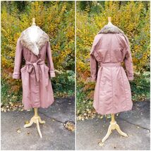 Vintage 70s Fleet Street brown Khaki Trench coat Fur Collar Size 16.5 or L - $56.43