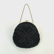 Mid Century Elegant Gold And Black Beaded Butterfly Chain Purse - £22.08 GBP
