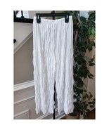 White Crinkle Pleated Palazzo Pants Small Elastic Waist Lightweight Fabric - $27.72