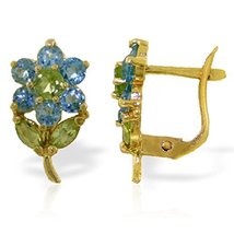 Galaxy Gold GG 14k Solid Gold Blue Topaz Flower French Clip Earrings - £311.62 GBP