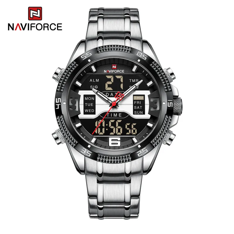 Men Digital Quartz Watches Fashion Stainless Steel Band LCD Waterproof S... - $51.42